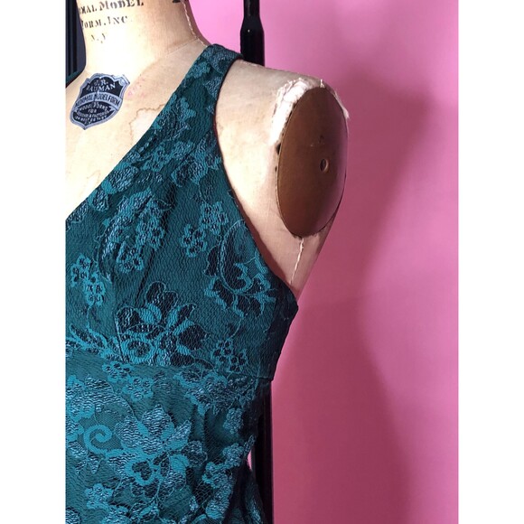1990s JESSICA McCLINTOCK Green HALTER Criss Cross Maxi Dress W/LACE Overlay. S-M - Picture 6 of 10
